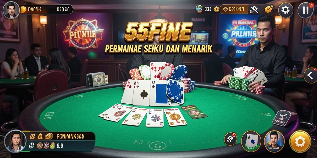 Screenshot 55FIVE menampilkan gameplay poker yang seru dan interaktif.
