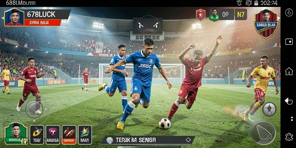 Tampilan gameplay seru dalam aplikasi 678LUCK yang menggambarkan aksi sepak bola.