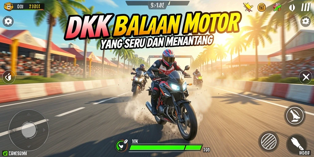 Screenshot gameplay DKK menampilkan balapan motor yang mendebarkan.