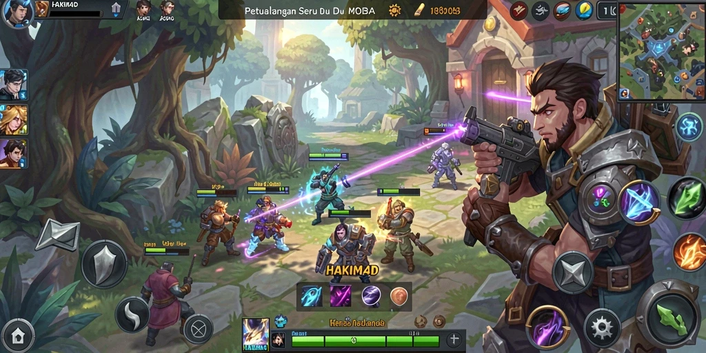 Tangkapan layar HAKIM4D menampilkan aksi seru dalam pertandingan MOBA.
