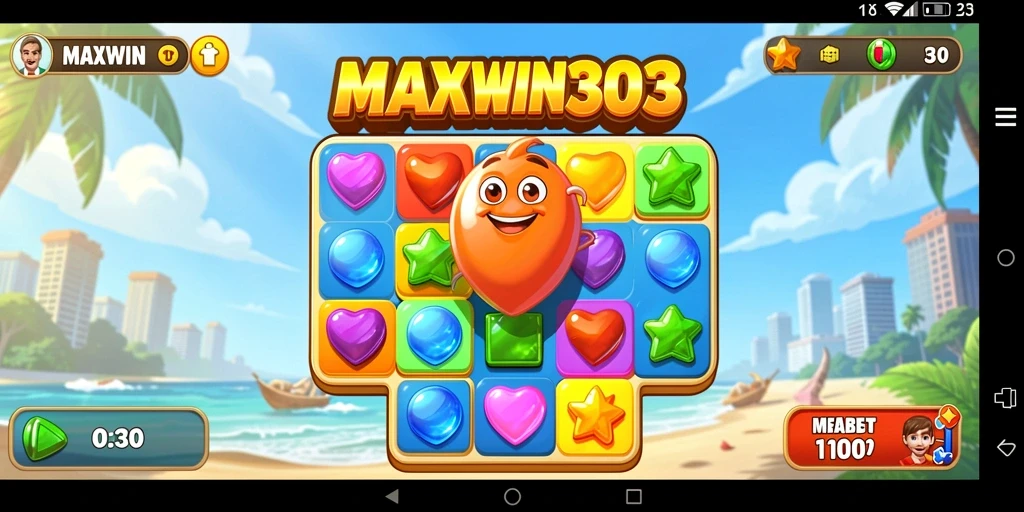 Screenshot gameplay MAXWIN303 menampilkan aksi mencocokkan objek seru.