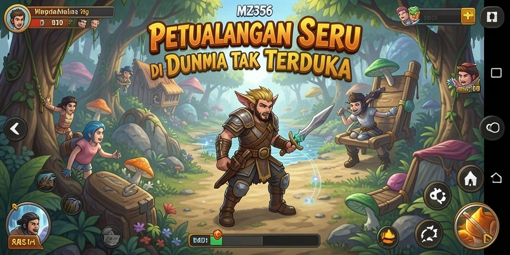 Screenshot utama MZ356 menampilkan aksi petualangan yang mendebarkan.