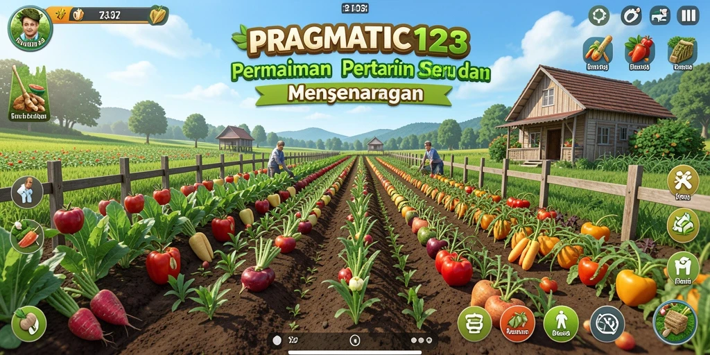 Tampilan gameplay <strong>PRAGMATIC123</strong> yang menampilkan ladang subur dan proses panen.