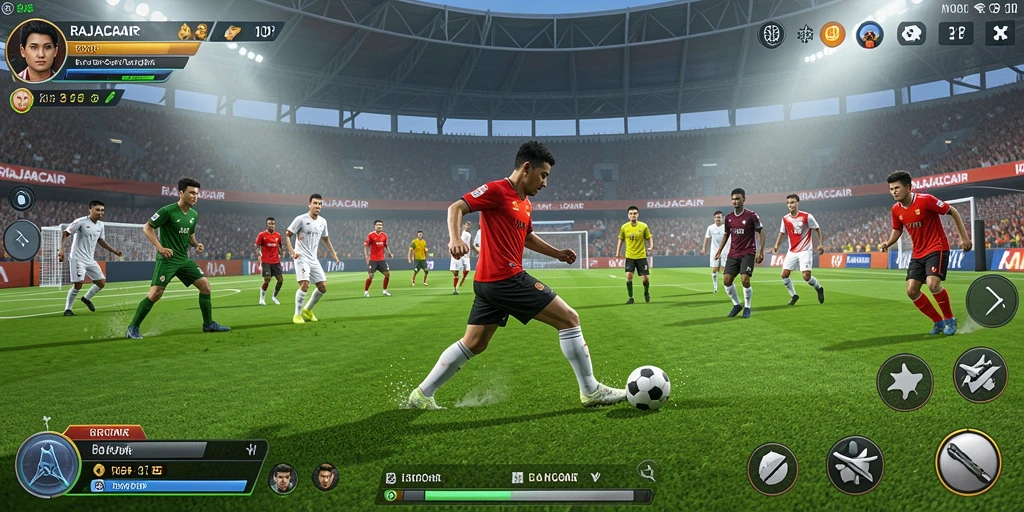 Menampilkan aksi seru bermain sepak bola di RAJACAIR.